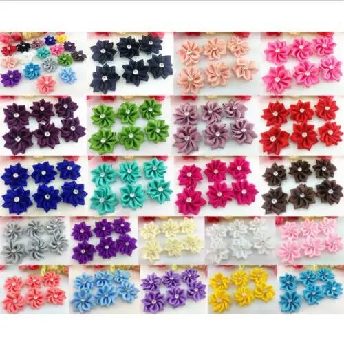 

DIY 20PCS Satin Ribbon Flower with Crystal Bead Appliques~Craft/Trim