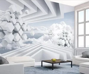Beibehang Custom Wallpaper Creative 3d Large Mural Abstract Space Blue Sky White Clouds Background Wall Paper 3d