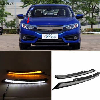

CSCSNL 1 Set DRL Daytime Running Light Blink LED Headlight Eyebrow Water Flowing Yellow Signal For Honda Civic 2016 2017 2018