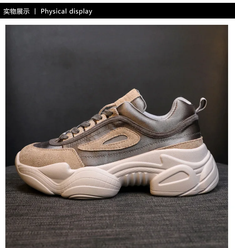 NAUSK/женская повседневная обувь; кожаные кроссовки на платформе для влюбленных; Harajuku; обувь на толстой плоской подошве; теннисная обувь на танкетке; белая Баскетбольная обувь для прогулок - Цвет: Серый