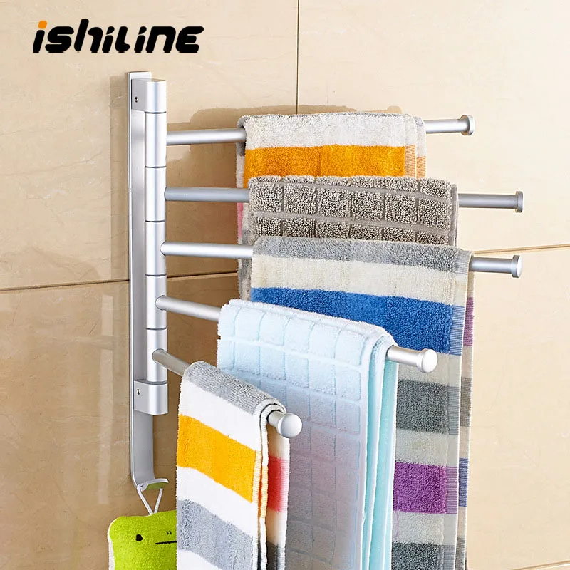 

5 Layer Rotating Towel Holder Shelves Bathroom Rack Towel Bar Rotating Towel Holder Wall-mounted Kitchen Organizer Storage Shelf