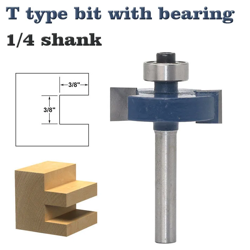 

1pc 1/4 Shank T type bearings wood milling cutter Industrial Grade Rabbeting Bit woodworking tool router bits for wood