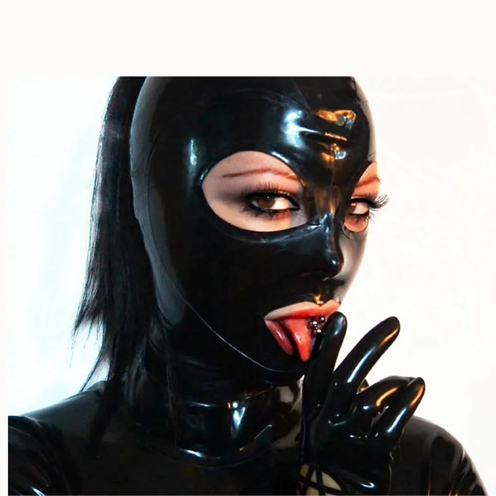 100/% Latex Rubber Gummi Mask Hood Mouth Condom Party ClubWear Catsuit Costume