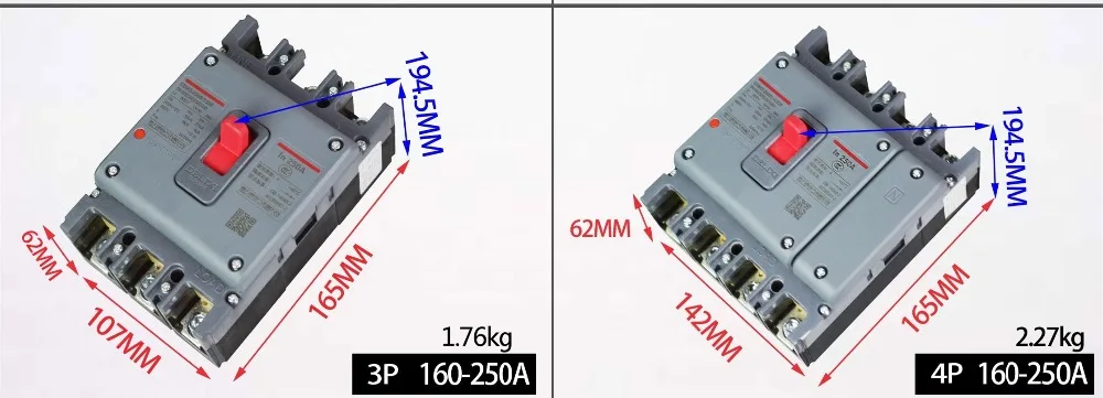 Delixi interruptor ar, disjuntor cdm1 cdm3 4p 160a 200a 2a 250a