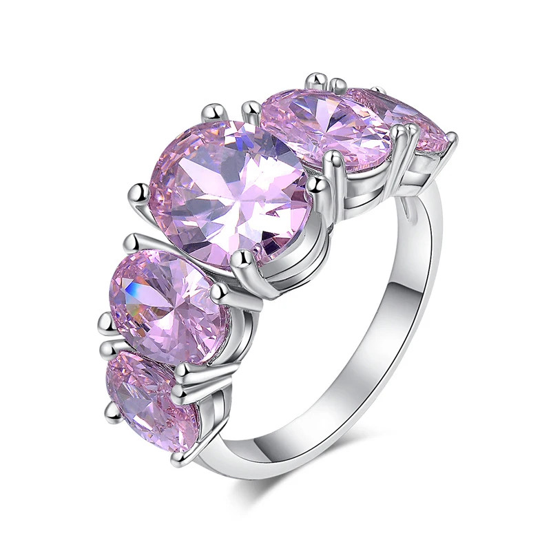 Серебряное кольцо для женщин Свадебная вечеринка В Jewelrys Горячая 5 розовый кристаллический камень красочное кольцо