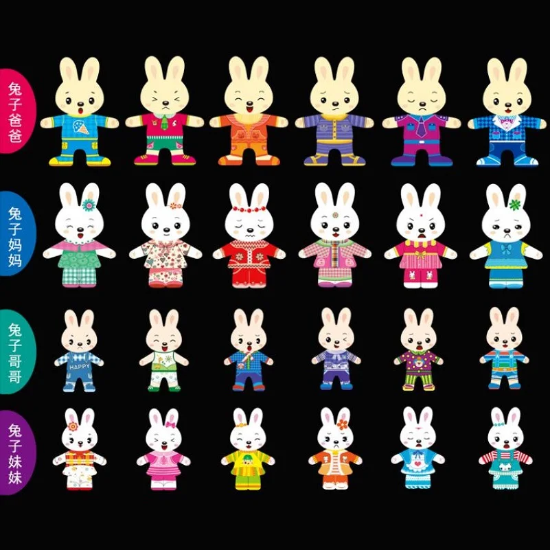 Tanie Baby Cute Rabbit zmień ubrania Puzzle wczesne dzieciństwo drewniane układanki zabawki prezentowe dla dzieci