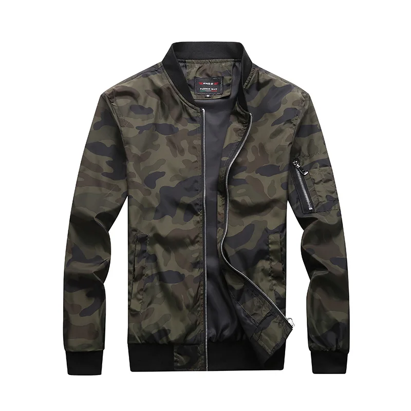 

Spring Jacket Men's Fashion Stand Collar Camouflage Casual Jacket Men's Thin Bomber Jacket Plus Size