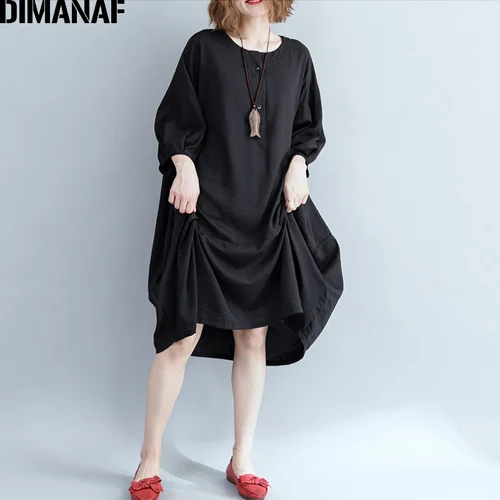 DIMANAF женское платье большого размера винтажная Женская одежда с длинным рукавом Элегантная Дамская Vestidos свободные платья больших размеров 5XL 6XL черный - Цвет: Wen93830CN