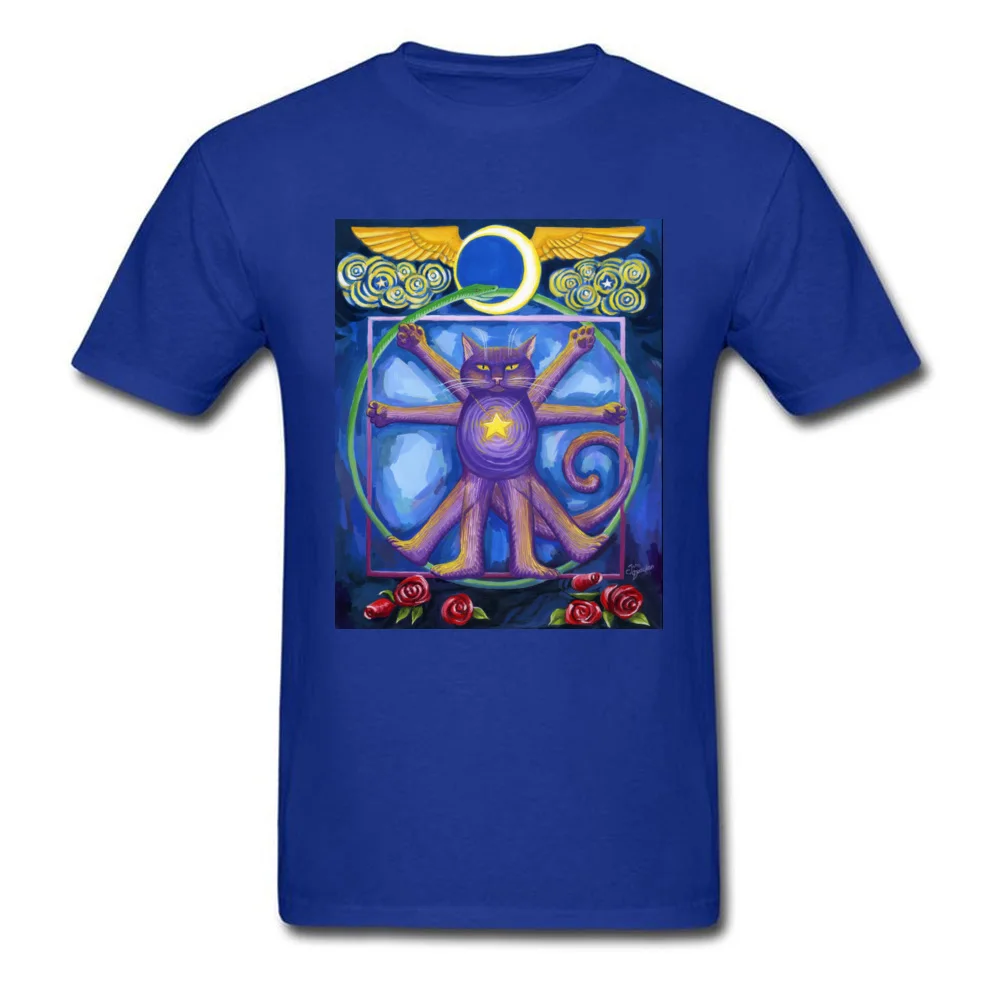 Funny Cool Geek T-shirts O Neck Pure Cotton Youth Tops T Shirt Short Sleeve ostern Day Geek Tops & Tees Wholesale Da Vinci Cat squaring the circle blue