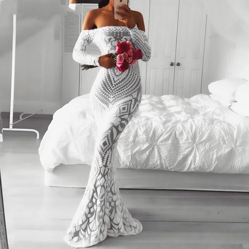 Off Shoulder Black Maxi White Dress 2019 Mesh Bodycon Pailletten Jurk Vrouwen Strapless Party Sexy Winter Jurken Vestido Off Shoulder Black Maxi White Dress 2019 Mesh Bodycon Pailletten Jurk Vrouwen Strapless Party Sexy Winter Jurken Vestido