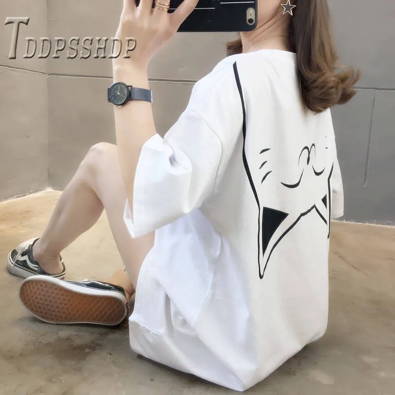 

2019 Pocket Cat Women T Shirt Casual Summer Plus Size Female Tee Shirts