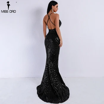 

Missord 2019 Sexy v neck Elegant Striped Backless Women Dresses Sequin Bodycon Maxi Party Dress Vestidos FT8928-1