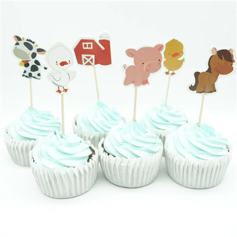

24pcs Farm Animal Toppers Picks Cupcake Topper Baby Shower Supplies Child Kids Birthday Party Cake Baking Party Decoration