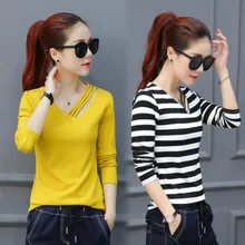 Корейская версия свободного кроя в полоску, штаны и футболка женская с открытыми плечами дикий с длинными рукавами женская джемпер Модная рубашка