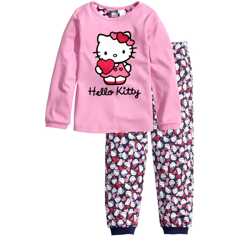 

2019 Casual Homewear Pajamas Cartoon Cotton Hello Kitty Long Sleeve Children Set Baby Girl Winter Warm Kid Clothing