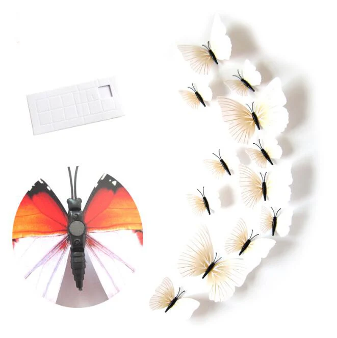 

12pcs/set Double Layer Wing 3D Artificial Butterfly Magnet Fridge Decor Wall Stickers with Glue Home Party New Year Decoration
