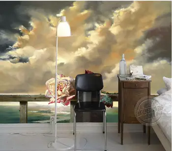 

3d three-dimensional landscape painting sky wooden fence mural roses photo wallpaper Home Decoration