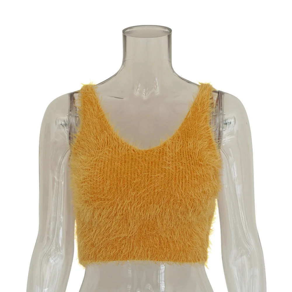 Najtaniej Letnie kobiety Sling halter krótki moherowy sweter topy na cienkich ramiączkach głębokie v neck krótki top kamizelki koszulki ubrania damskie cami