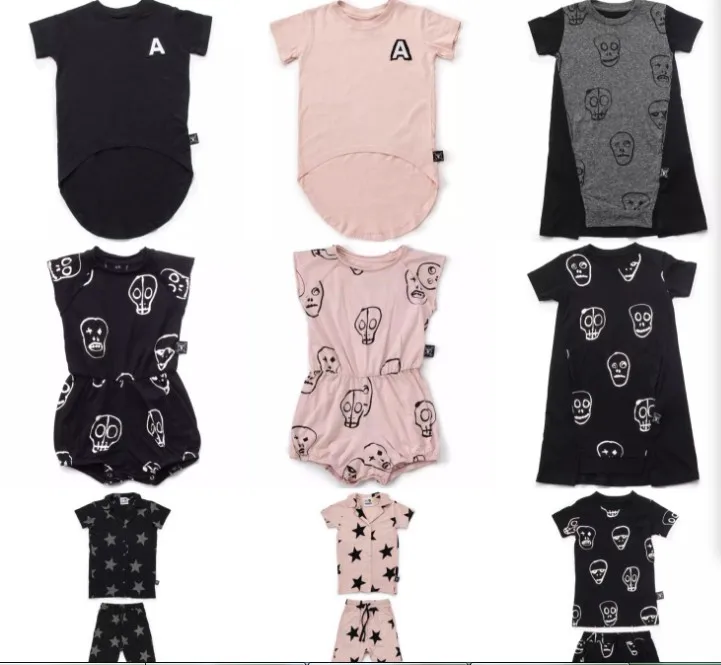 

NUNUNU GIRLS DRESS 2019 summer kids skull letter cotton patchwork dress for girls boys clothes baby overall jumpsuit vestidos