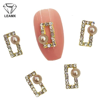 

LEAMX 10 PCS/bag Nails Art Jewelry Charms Pearl Glass Rhinestone Nail Art Decorations 3D Rectangle Frame DIY Nails Tools L500