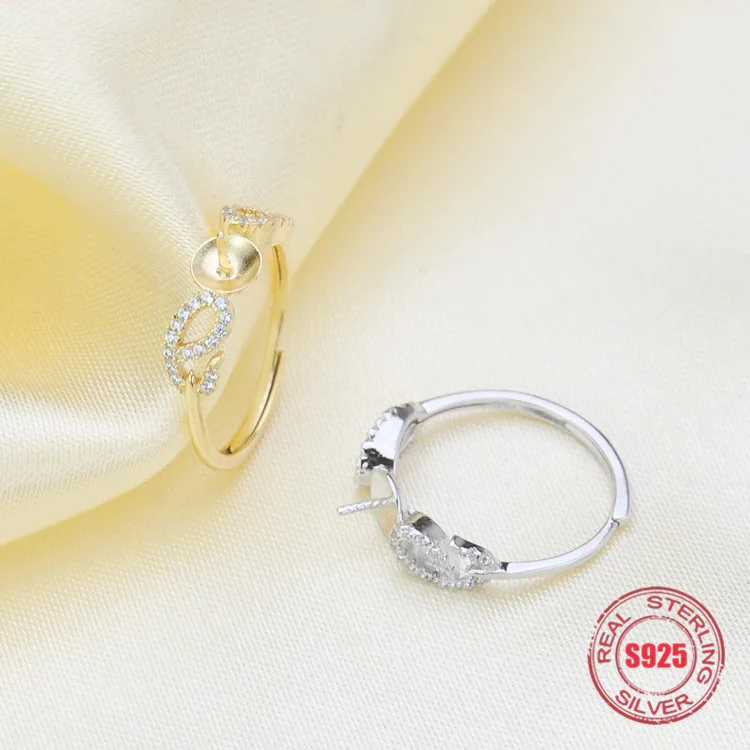 

Genuine S925 sterling silver Ring Empty settings diy Accessories Pearl Ring Adjustable Set Semi-finished Products Woman Ring DIY