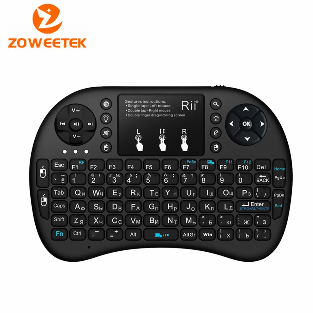 Rii Mini i8 + 2 4G русская беспроводная клавиатура с подсветкой тачпадом для Android PC Smart TV