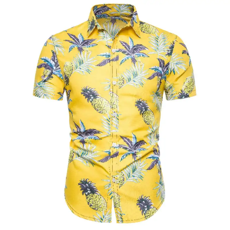 

Beach Shirts 2019 Summer Fashion camisa masculina Coconut Tree Printed Short Sleeve Button Down Hawaiian Shirts Mens Plus size