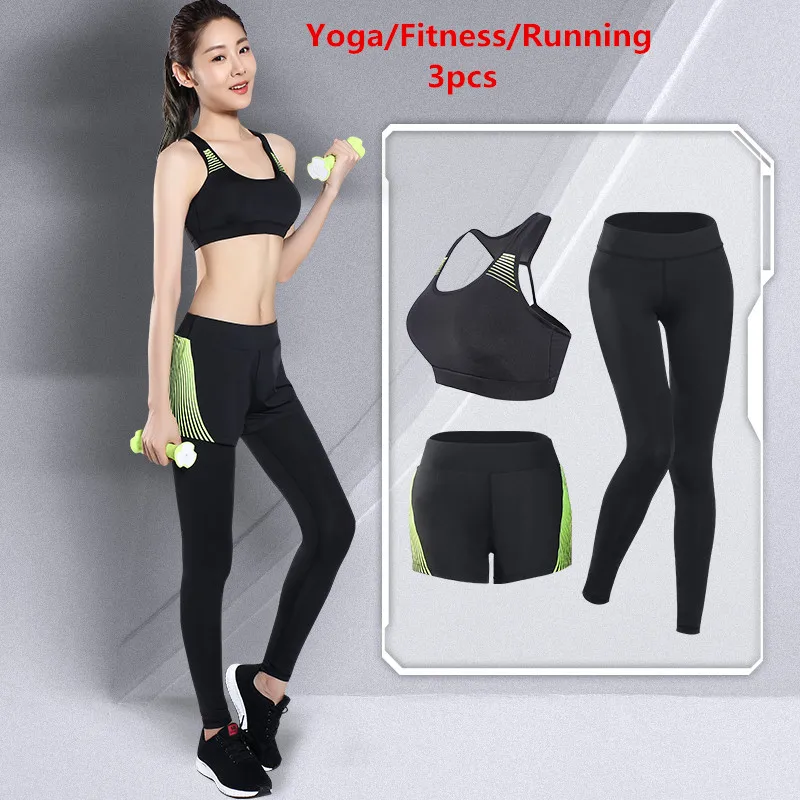 

LEFAN Summer Sports Clothes 3pcs Women Elastic Running Yoga Fitness Suits Female Sportswear Training Gym Sets Tight Sports Pants