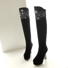 S. Romance/ г. Женские ботинки, большие размеры 34-43, сапоги до колена на высоком квадратном каблуке офисные женские туфли-лодочки женская обувь женские черные SB053