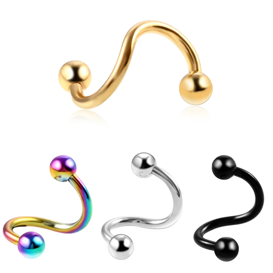 2pcs/lot Steel S Shape Twist Helix Cartilage Earrings Double Balls Body