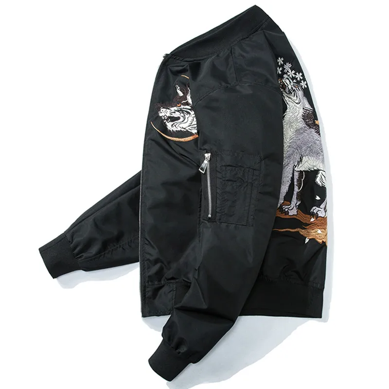 Куртка-бомбер с вышивкой, мужская куртка пилота ВВС волка, мужская бейсбольная куртка на весну-осень, мотоциклетная куртка, пальто в стиле хип-хоп, уличная одежда