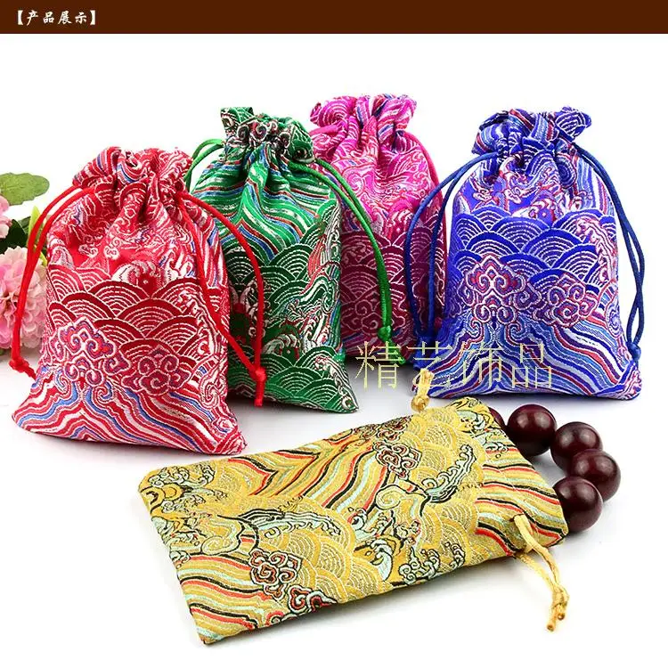 

Wave Pattern Small Handmade Silk Satin Bags for Candy Chocolate Tea Favor Pouch Drawstring Craft Gift Packaging Pocket