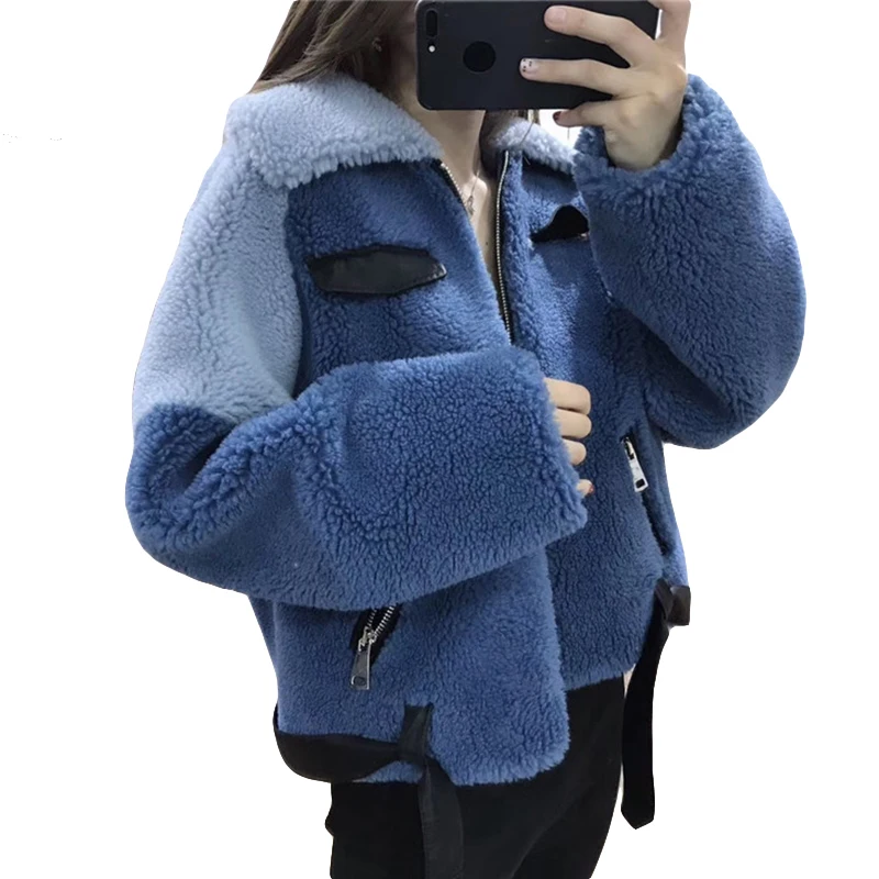 

Fashion Ladies Lamb Fur Coat Winter Jacket Women 2019 New Arrival Chic Zipper Pocket Faux Fur Outwear Short Female Winter Coats