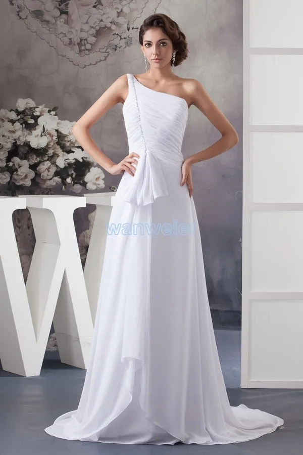 

free shipping 2013 zuhair murad dress formal gown floor-length small train one shoulder custom size/color white bridesmaid dress