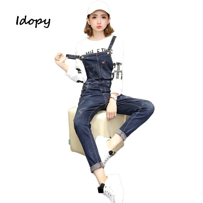Idopy Classic Womens Ripped Denim Jumpsuit Loose Fit Overalls Mom Jeans Patchwork Pocket Jean Jumpsuits For Girls