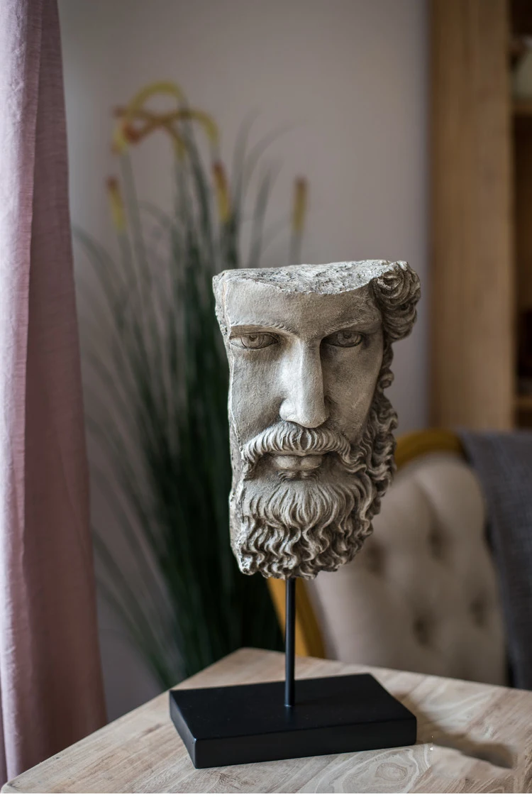 Resin Half Face Statue Abstract Statuettes Freud Face Prometheus Face Mask Sculpture for Office Vintage Home Decoration