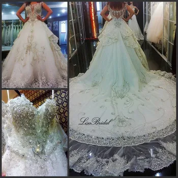 

Vestidos de novia New Arrival Wedding Dress 2017 Sweetheart Neck Sleeveless A-Line Chapel Train Crystal Tulle New Bridal Gowns