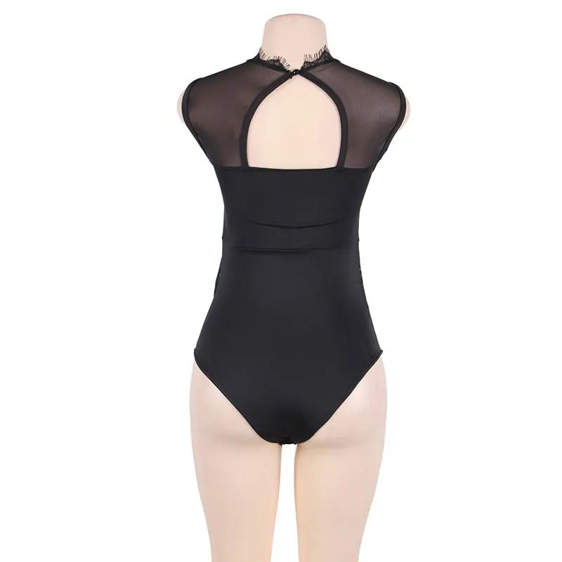 Turtleneck bodysuit lace plus size body dentelle hollow out bodysuit women manga larga bodycon mini playsuits and jumpsuits
