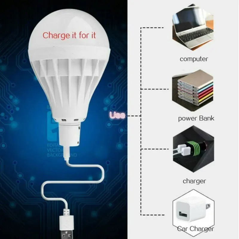Переносной беспроводной Ультра яркий аварийный свет Светодиодный лампочки с ампулой USB Перезаряжаемый домашний охотничий уличный фонарь для кемпинга
