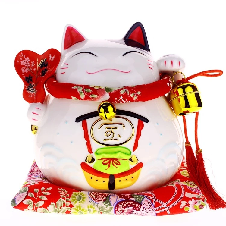 Fengshui корабль 8 дюймов Манеки Неко керамическая фигура Счастливая Кошечка с Лютни