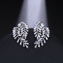 Роскошь emmaya Два пера лист альпиниста серьги гвоздики AAA кубического циркония серебро для женщин девочек свадебные подарки ювелирные изделия