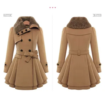 

Fur Collar Double-breasted Winter Coat Women Woolen Coats Warm Especially Female Overcoat Belt Women's Long Coat Wool Sobretudo