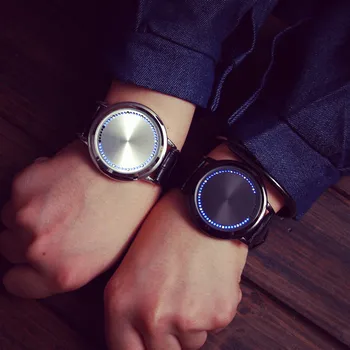 

New Fashion Personality Casual Creative Mens Womens Watch Leather Touch Screen LED Couple Wristwatch Quartz Sports Watch Reliogo