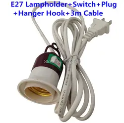 30 шт. E27 свет лампы держатель Гнездо AC250V 10A с на выключатель 2.2 м Мощность кабель люстра основание светильника конвертер + вешалка крюк