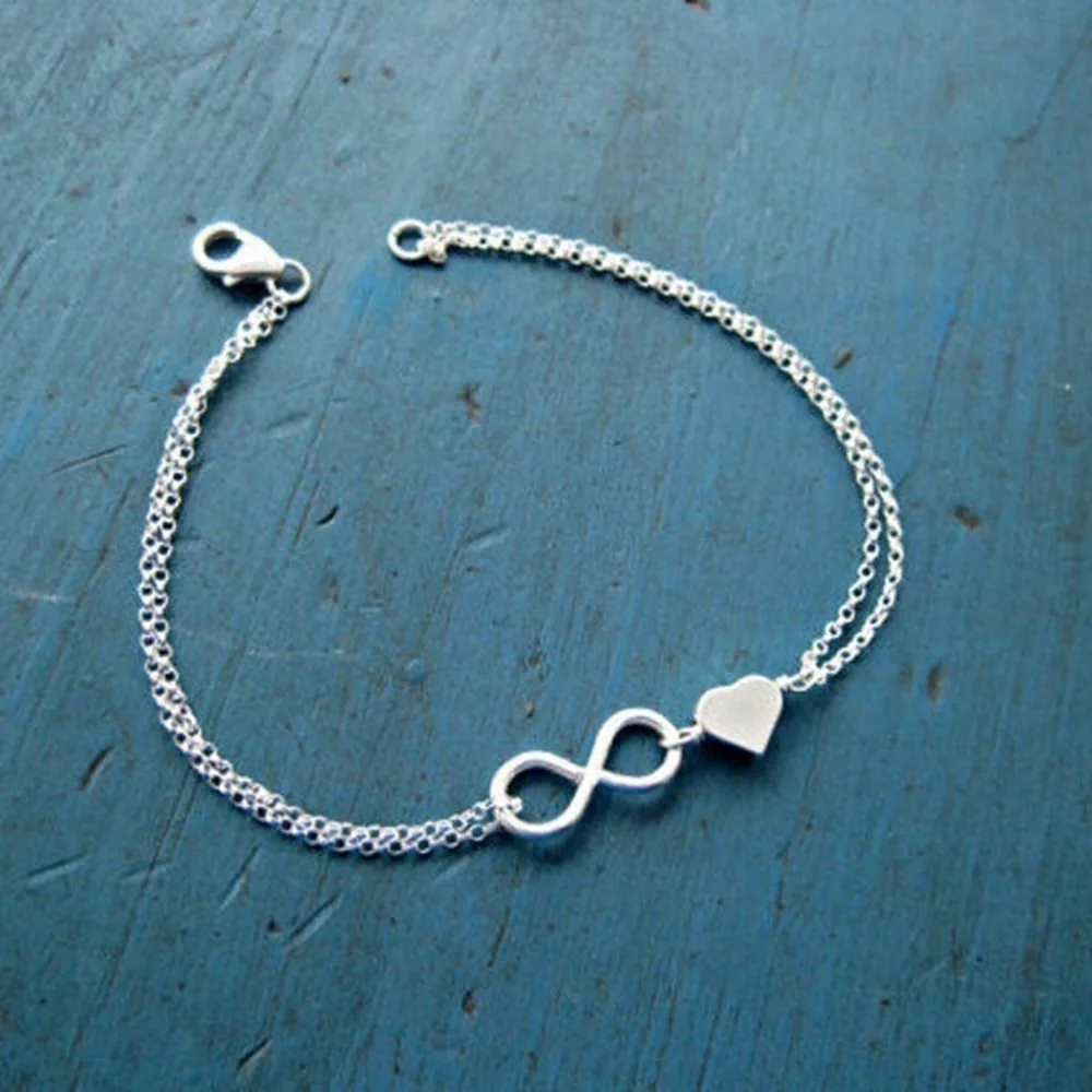 Fashion 8 Infinity Heart Bracelet 1PCS Women Girl Bracelet Bangle Jewelry For Women Gold Silver Colors Gift
