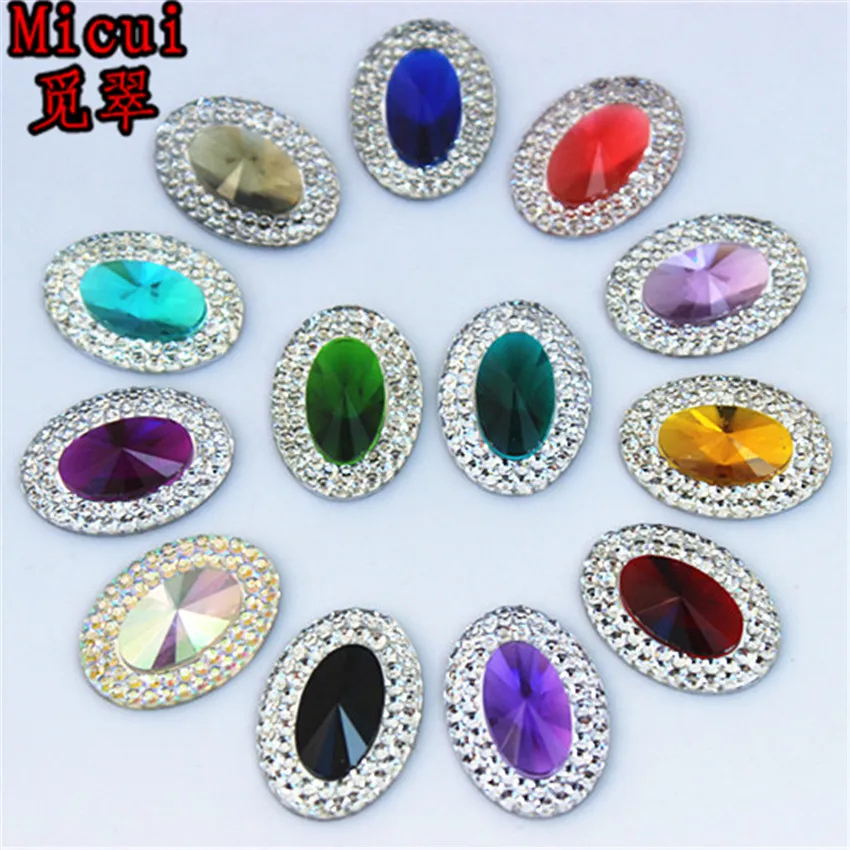 

Micui 100pcs 13*18mm Mixed color Oval Resin Crystal Resin Rhinestones Garment Bags Beads Flat back ZZ282