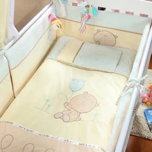 Promotion! Velvet Cute Baby Cot Set 100% Cotton Crib Set For Kids,Baby Bedding Set Unpick,,(bumper+sheet+pillow+duvet)