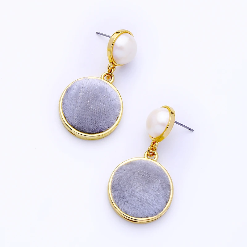 

Trendy Acrylic Earring Fashion Jewelry Vintage Tiny Velvet Imitation Pearl Circle Round Drop Earrings For Women Girl Accessories