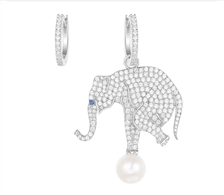 

hot brand s925 silver jewelry cz stones elephant earrings with fresh pearl monaco december earrings