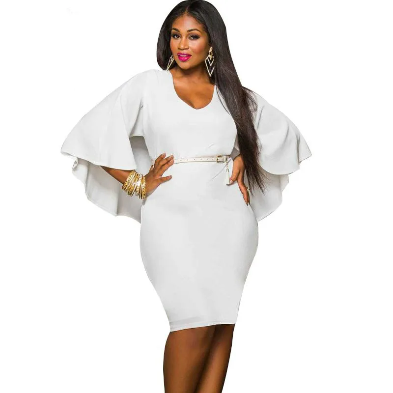 

2019 Summer Women Plus Size Fashion Bandage Dress Cape Dress Draped Cloak Solid Elegant Ladies Party Pencil Dress Oversize